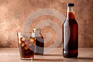 Product packaging mockup photo of cold brew coffee glass bottle, studio advertising photoshoot