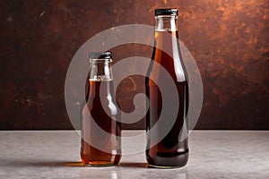 Product packaging mockup photo of cold brew coffee glass bottle, studio advertising photoshoot