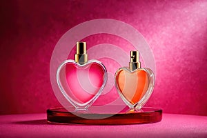 Product packaging mockup photo of Heart shaped bottle of perfume, studio advertising photoshoot