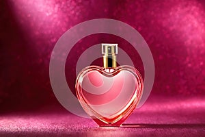 Product packaging mockup photo of Heart shaped bottle of perfume, studio advertising photoshoot