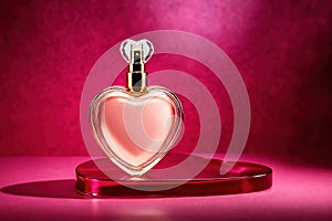 Product packaging mockup photo of Heart shaped bottle of perfume, studio advertising photoshoot