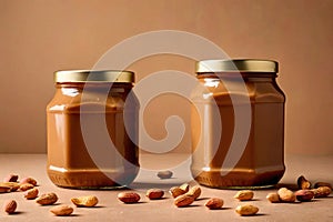 Product packaging mockup photo of Jar of peanut butter, studio advertising photoshoot