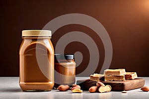 Product packaging mockup photo of Jar of peanut butter, studio advertising photoshoot
