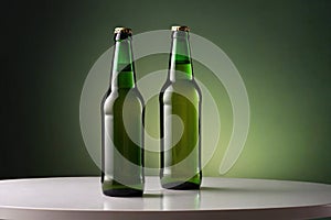 Product packaging mockup photo ofGreen Steinie beer bottle , studio advertising photoshoot