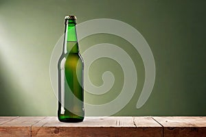 Product packaging mockup photo ofGreen Steinie beer bottle , studio advertising photoshoot