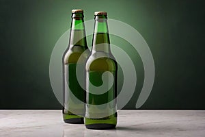 Product packaging mockup photo ofGreen Steinie beer bottle , studio advertising photoshoot