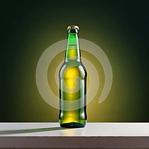 Product packaging mockup photo ofGreen Steinie beer bottle , studio advertising photoshoot