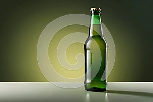 Product packaging mockup photo ofGreen Steinie beer bottle , studio advertising photoshoot