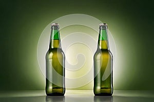 Product packaging mockup photo ofGreen Steinie beer bottle , studio advertising photoshoot