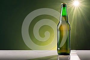 Product packaging mockup photo ofGreen Steinie beer bottle , studio advertising photoshoot