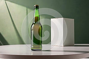 Product packaging mockup photo ofGreen Steinie beer bottle , studio advertising photoshoot