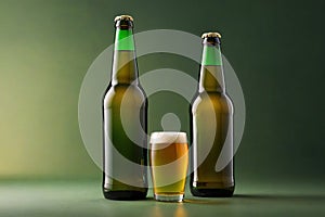 Product packaging mockup photo ofGreen Steinie beer bottle , studio advertising photoshoot