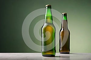 Product packaging mockup photo ofGreen Steinie beer bottle , studio advertising photoshoot