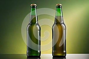 Product packaging mockup photo ofGreen Steinie beer bottle , studio advertising photoshoot