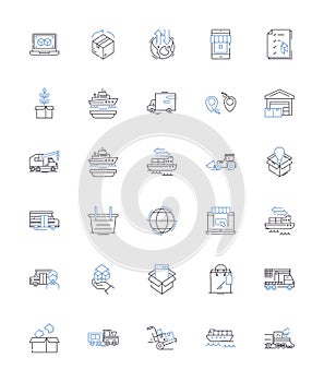 Product pipeline line icons collection. Innovation, Development, Research, Testing, Prototyping, Launch, Expansion photo