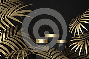 Product podium with golden palm branches 3D render