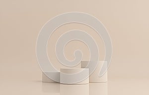 Product Podium - Three Beige Podiums, Beige Background. 3D Illustration