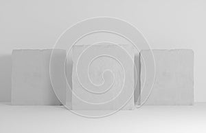 Product Podium - Three White Stone Podiums, White Wall Background. 3D Illustration