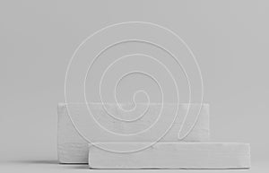 Product Podium - Two Asymetrical White Stone Podiums, White Background. 3D Illustration