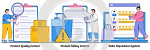 Product Quality and Safety Control, Seller Reputation System with People Characters Illustrations Pack