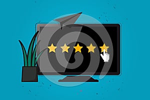 Product Rating Concept - Modern Vector Illustration - Isolated On Blue Gradient Background