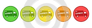 Product Rating System - 5 Delivery Express Transporter Buttons From reen To Red - Vector Illustration - Isolated On White