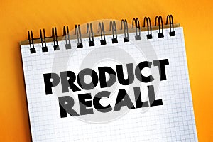 Product Recall text on notepad, concept background