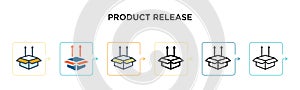 Product release vector icon in 6 different modern styles. Black, two colored product release icons designed in filled, outline,