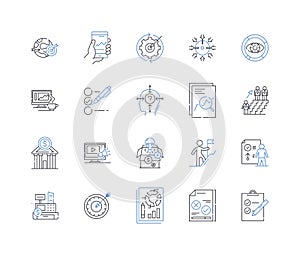 Product resources line icons collection. Catalogs, Brochures, Manuals, Guides, Handouts, Spec sheets, Data sheets vector