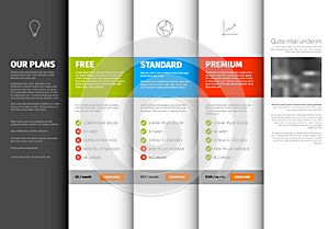 Product / service pricing comparison table template photo