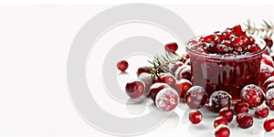 Product shot of glass of cranberry jam