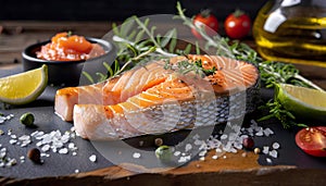 product shot of a juicy Salmon Steak