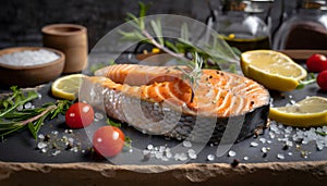 product shot of a juicy Salmon Steak