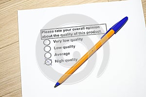 Product Survey on Quality