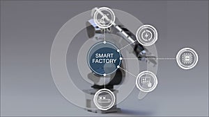 Product to using Robot arm in Smart factory. Surrounded Smart factory information graphic icon. internet of things.1.