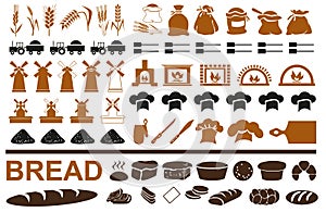 Production of bread icons on white