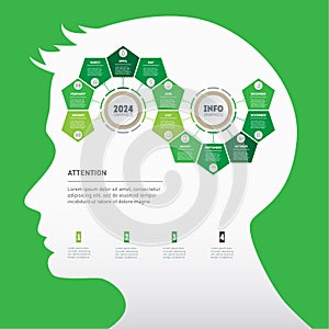 Production calendar. The development and growth of the business. Eco Business concept with Twelve options, steps or processes.