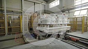 Production of ceramics, view of ceramic products sinks and toilets