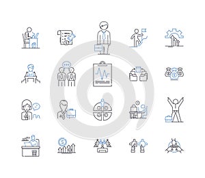 Production competence line icons collection. Efficiency, Automation, Capacity, Quality, Precision, Expertise