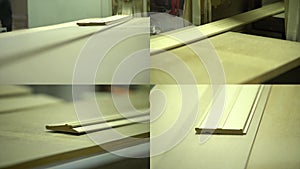 Production conveyor. Baseboard manufacturing. Split Screen