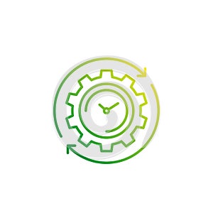 Production cycle icon with cogwheel and watch