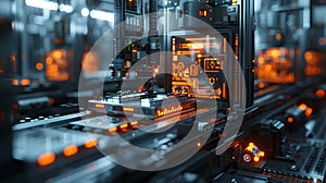 The production and distribution process in a factory, which represents the use of technology in making the process. Generative AI photo