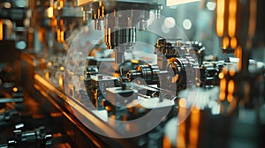 The production and distribution process in a factory, which represents the use of technology in making the process. Generative AI photo