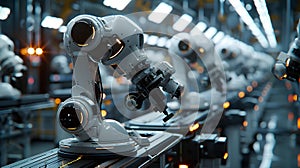 The production and distribution process in a factory, which represents the use of technology in making the process. Generative AI photo
