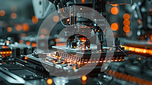 The production and distribution process in a factory, which represents the use of technology in making the process. Generative AI photo