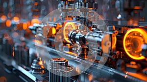 The production and distribution process in a factory, which represents the use of technology in making the process. Generative AI photo