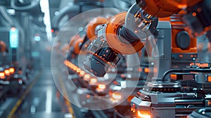 The production and distribution process in a factory, which represents the use of technology in making the process. Generative AI photo