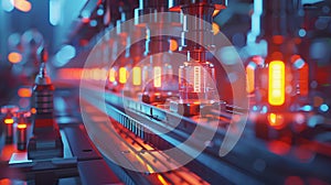 The production and distribution process in a factory, which represents the use of technology in making the process. Generative AI photo