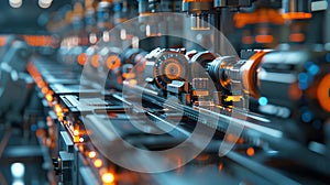 The production and distribution process in a factory, which represents the use of technology in making the process. Generative AI photo