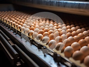 production. egg incubator and conveyor belt for subsequent packaging of eggs